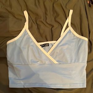 blue & white cropped tank top